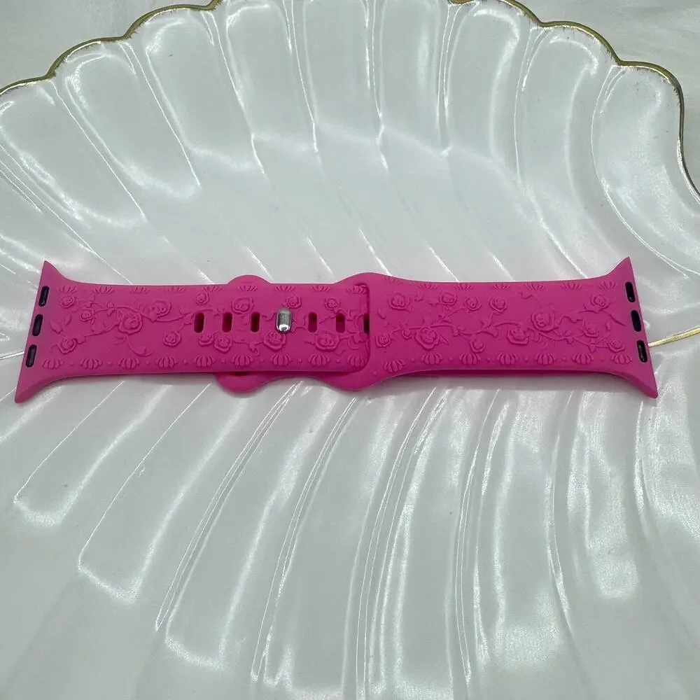 Floral Engraved Design Apple Watch Bands 38mm 40mm 41mm Hot Pink